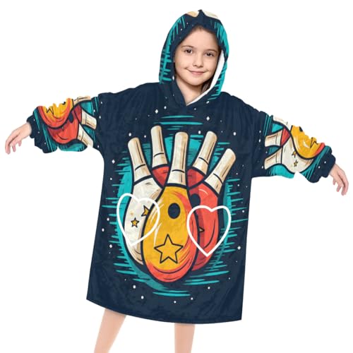 Pardick Wearable Blanket Hoodie for Kids, Bowling Fleece Sweatshirt Blanket Oversized Blanket Sweatshirt with Pocket Flannel Warm Hooded Blanket 6-10 Year Old Girl Boy Gift, One Size