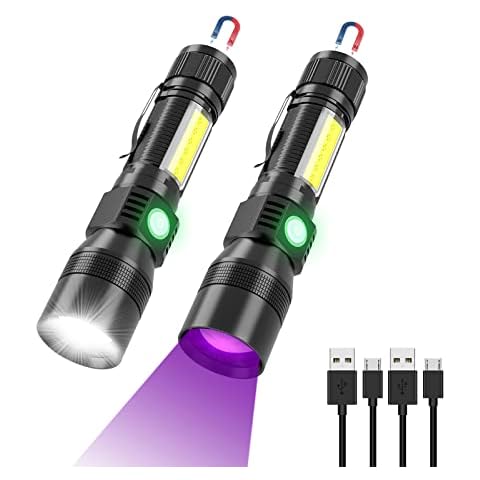 ProaStar Rechargeable UV Flashlight, 3 in 1 UV LED Tactical Flashlight, Magnetic LED Flashlight with Pocket Clip, 7 Modes, Zoomable, Black 016-2Pack 016-2 016-2 Cover