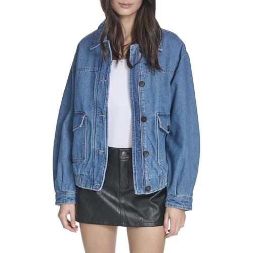 Levis Womens Relaxed Fit Cotton Bomber Jacket Medium Wash Denim Large