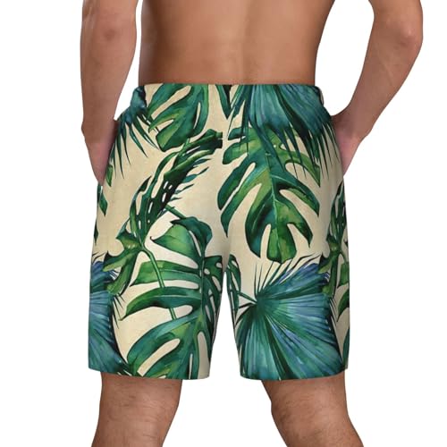 Green Banana Leaves Print Swim Trunks Men Beach Pants Swimwear Beach Shorts with Pockets for Surfing Swimming4