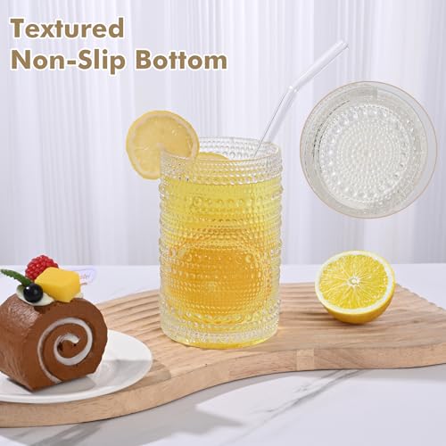 Image of ZMOWIPDL 12oz & 15oz Hobnail Drinking Glasses,Clear Glass Cups Set of 8 | Vintage Highball Glassware，Kitchen Drinkware，Embossed Water Tumbler,for Beer,Cocktail,Whiskey,Juice,Various Mixed Drinks