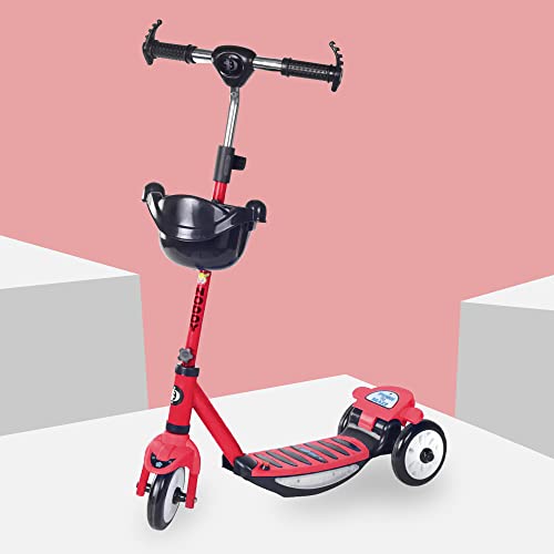 Image of AYSIS Kids Road Master Runner Scooter for Kids of 2 to 14 Years Age Skating Ride on, Scratch Free with Sipper, Bell, Stand and 3 Adjustable Height, Foldable, PU Wheels & Weight Capacity 75 kgs Kick Scooter with Brakes:- Red