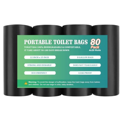Image of 80PCS 8 Gallon Portable Toilet Bags for Camping, Biodegradable Porta Potty Bags - 8 Gal Waste Bags Fit for 5 Gallon Bucket, Camping Poop Bag
