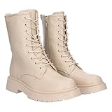 shoes&blues.es Bottines militaires plates avec fermeture à lacets. Imprimé uni. Saison automne. Hiver 2023., beige, 37 EU