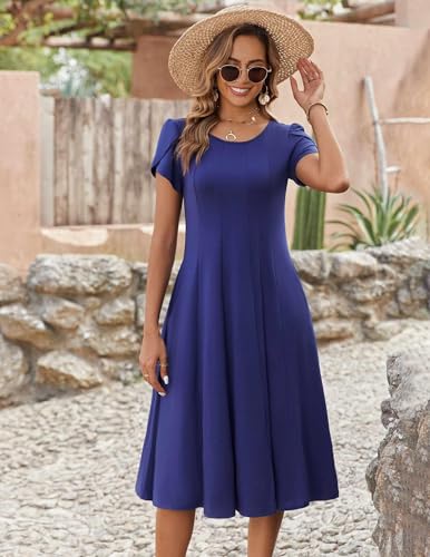 Image of ZEAGOO Womens Casual Dresses for Summer Short Sleeve Flare Midi Dress Loose Flowy Beach Sundress