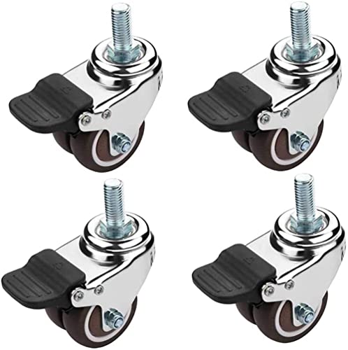 Ruote per Mobili 4 Ruote Silent Rubber 1.5 Doppia Ruota 2 Pollici 50Mm Girevole Universale M12 Filettatura Ruote con Freno per Carrello/4 With Brake/1.5 Inch