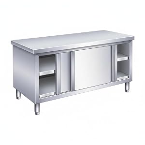 MumuElf 作業台ステンレス製スライドドア 業務用家庭用兼用 組立式 頑丈なステンレス鋼 キッチン作業台 ワークステーション (A,長さ120cm、幅50cm、高さ80cm)