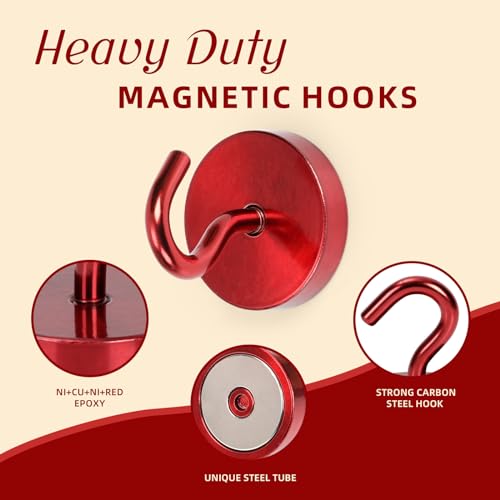 Image of Neosmuk Magnetic Hooks Steel Tube Design for Cruise,130lb+ Red,10 Pack | Cruise Ship Essentials,Heavy Duty Magnett Hooks for Cabins, Refrigerator, Grill, Hanging, and Travel Extra Strong Must-Haves