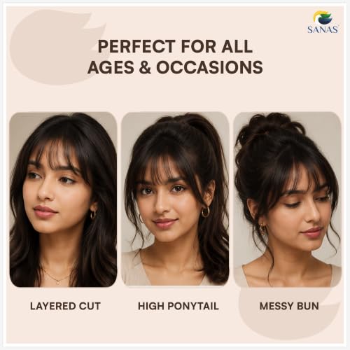 Image of Sanas Hair Bangs For Women (1Pc) Clip On Front Hair Extensions For Women Brown Children's Fake Bangs Hair Extensions For Woman Stylish Clip On Front Hair Patch For Woman Wedding (1Pc) (Natural Brown)