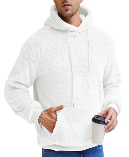 Aimeilgot Mens Hoodie Sherpa Fuzzy Soft Casual Sweatshirts Long Sleeve Classic Pullover Drawstring Hooded Outwear with Pocket4