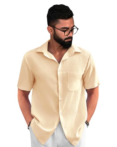 Image of Tee Projekt Solid Shirt for Men's ||Pop corn Shirt|| Solid Shirt for Men's|| Casual Shirt for Men||Half Sleeve Spread Collar Shirt for Men