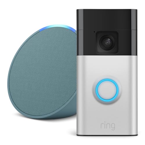 Ring Battery Video Doorbell (Satin Nickel) and Echo Pop (Midnight Teal)