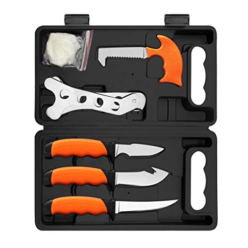 MIZUSUPI Hunting Knife Kit - Portable Butcher Processor Set for Deer Hunting, Fishing, Camping Game Cleaning Set for Hunters and Fishermen, Gearâ€‚Accessories Set for Men, Hunting Knives 4 Pcs