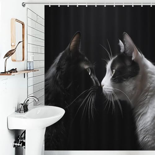Tissu rideau de douche chat imperméable polyester lavable pour baignoire maison - 6