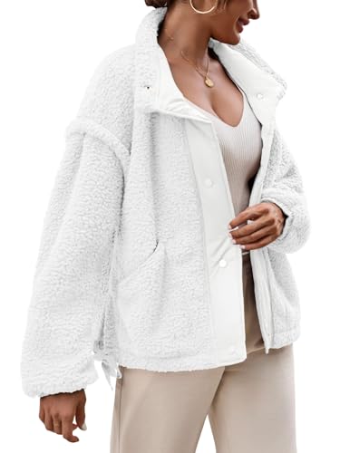 Tanakneo Womens Sherpa Fleece Jackets Casual Long Sleeve Fuzzy Coats Winter Warm Outerwear3