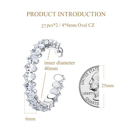 Cubic Zirconia Hoop Earrings For Women And Girls, White Gold Plated Sparkling Rhinestone Luxury Cz Large Cuff Earrings 40Mm (40.00, Oval Cubic Zirconia Earrings) #TOP3