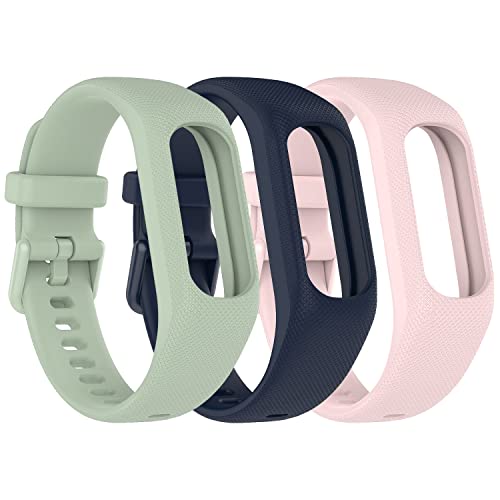 Image of Soft Silicone Bands Compatible with Garmin Vivosmart 5 Straps Replacement Wristbands with Secure Metal Watch Clasp Buckle Bracelet Band Case Cover for Women Men, 3 Pack