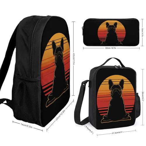 Vintage French Bull Dog Yoga 80s Large Travel Backpacks Carry on Backpack Weekender Bag with 2 Storage Pockets for Men And Women2