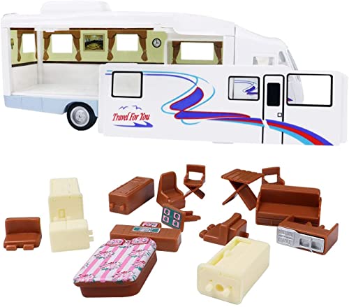 Haptime Cool Mini Motorhome Toy Die-Cast Car Pullback Recreational Vehicle Pull Back Rv With Diy Furnitures Holiday Camper Van Model For Kids Children Gift 7.6 Inch (White) #TOP2