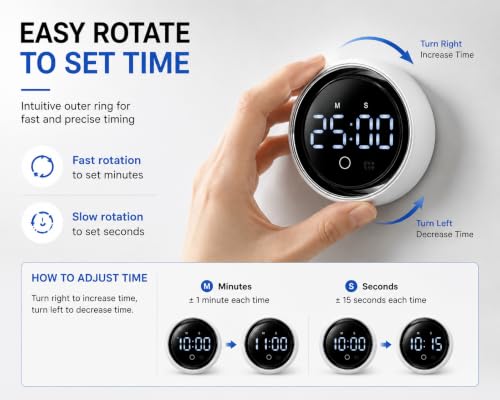 DLUCK Digital Rotating Magnetic Kitchen Timer with Voice Control - Image 3