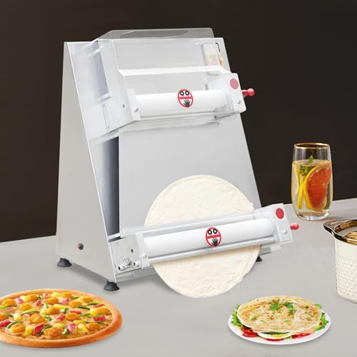Commercial Pizza Dough Roller Sheeter, Electric Pizza Dough Roller Machine 110V 370W Stainless Steel Adjustable Thickness Automatically Suitable for Home Noodle Bread Shops and Pasta Maker Equipment