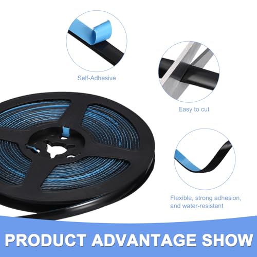 Image of Caulk Tape Sealant Strip - 2 Pack Flexible Trim Self-Adhesive Caulking Tape for Kitchen Bathroom Toilet Wall Corner Floor - PVC Decorative Tape - (0.3-inch x 39-ft Black)