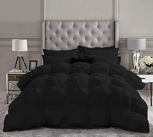 Soft Pinch Quilt 500 GSM Black Down 5 Pieces Pinch Pleated Queen Comforter Set (Comforter + 4 Pillow Cases) 1200 Series Egyptian Cotton Bedding Set