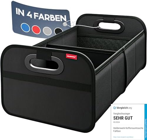 HELDENWERK® Kofferraumtasche Auto faltbar mit Anti-Rutsch-Klett stabil | Autotasche Kofferraum-Organizer, Lebensmittelecht, Pflegeleicht, Abriebfest, verstärkte Wände, gepolsterter