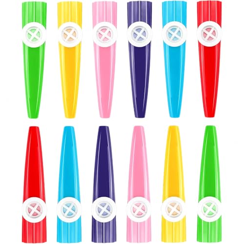 12PCS Plastic Kazoos Bulk Pack, Colorful Musical Instruments Party Favors, Easy to Play Music Toys for Classroom, Birthday, Events and Group Activities