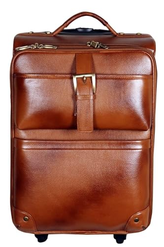 Top Grain Leather Trolley Bag for Travel Suitcase Bag Men and Women Cabin Pilot Trolley Bag (TAN)