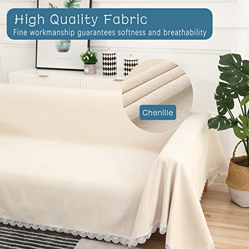 Qubjus Universal Sofa Slipcover Sofa Cover For 3 Cushion Couch Throw Blankets With Lace Durable Couch Cover Chenille Washable Furniture Protector For Kids Dogs Pets (Large, Beige) #TOP1
