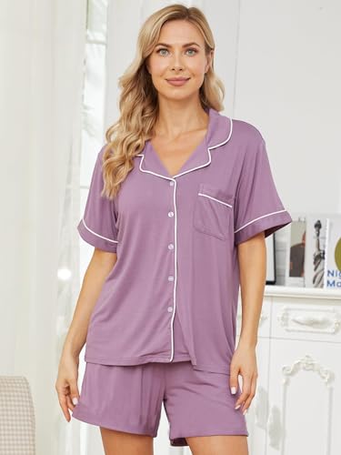 Image of Womens Pajama Sets Short Sleeve Sleepwear Soft Button Down Nightwear Lounge Pj Set XS-XXL