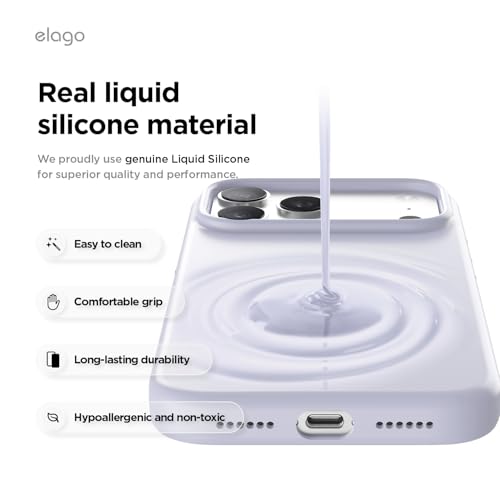 Image of elago for iPhone 17 Pro Max Case, Premium Magnetic Silicone Case, Compatible with MagSafe, Liquid Silicone Material, Protective Cover, Shockproof, Slim Phone, 6.9 inch (Purple)