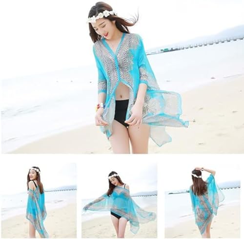 French Sun Protection Shawl, Women's Lightweight Chiffon Breathable Thin Sheer Tops, Beach Sunproof Sleeve Shawl (Style 8,100CMX155CM)4