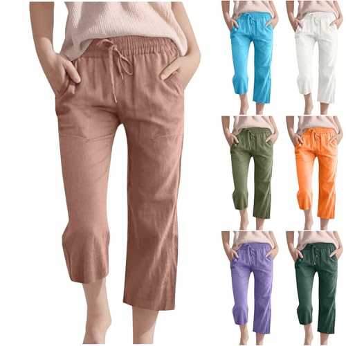 Children Linen Cotton Cropped Trousers Boys Girls Casual Drawstring Capri Pants Jogging Bottoms 3/4 Length Sweatpants
