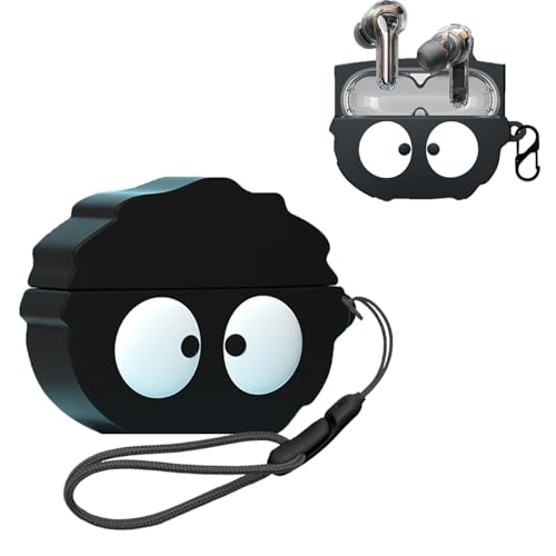 For SOUNDPEATS Capsule3 Pro Plus 用 ケース カバー 【NOUKAJU】 ワイヤレス イヤーホン シリコン 保護ケース (カラビナ付き+ストラップ付き ) 落下防止 キズ防止 耐衝撃 装着充電可能 防水 防塵 (ブラック)