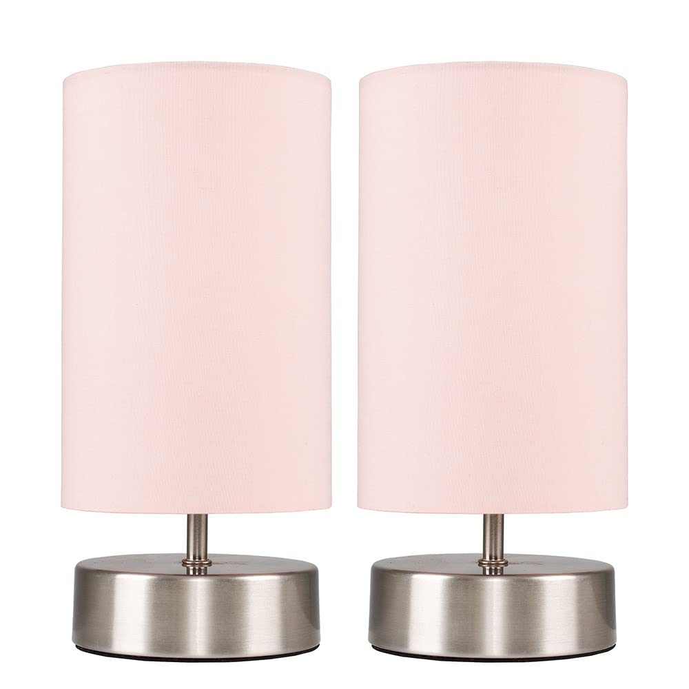 MiniSun | Modern Chrome Touch Table Lamps with Pink Light Shades | Table Lamps, Home Décor & Improvement Essential | Set of 2