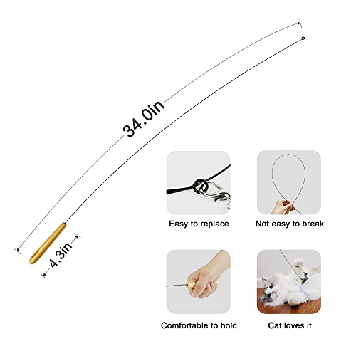 Ttcat Cat Wand Toys, 2Pcs Cat Wand Toy And 10Pcs Cat Feather Toys Cat Teaser Toy Refills，29'' Flexible Steel Wire, Sturdy Wood Handle & Bell ，Fun Exerciser Playing Toy For Kitten Or Cat #TOP1