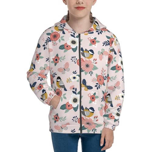 Cute Spring Birds and Flowers Kid Hoodies Boys Zip Up Sweatshirts Girls Pullover with Pocket3