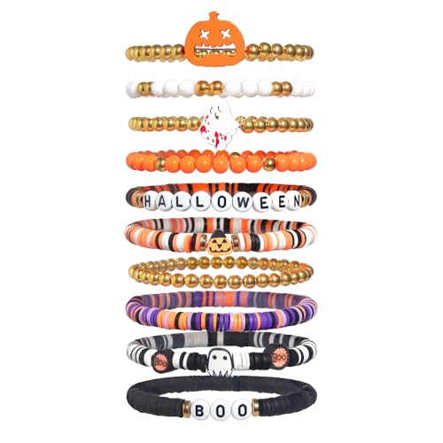 Halloween Christmas Bracelets Set for Women,10/12Pcs Clay Preppy Heishi Boo