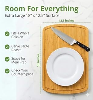 GREENER CHEF 18 Inch Extra Large Bamboo Cutting Board with Lifetime Replacements - Organic Wooden Butcher Block, XL Chopping Board for Kitchen, Meat, Vegetables, and Food Prep