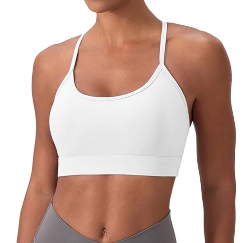 Pack Camisetas Hombre Sujetadores deportivos suaves para mujer, tops de entrenamiento, sujetador de yoga acolchado con espalda en Y, sujetador básico sin aros Camiseta Tirantes Mujer (White, L)