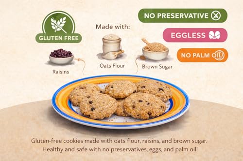 Image of MOM'S BAKERY Crunchy Oatmeal Cookies - Soft, Chewy & Freshly Baked Snack Treats- Ideal for Gifting | Eggless, No Palm Oil, No Preservatives | Healthy & High Fiber for Cravings for Tea Time-200 gm
