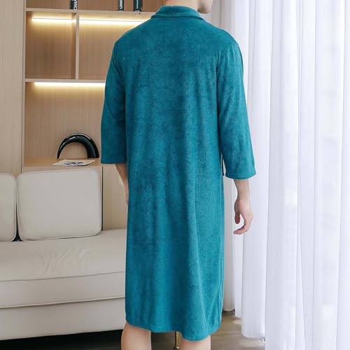 Mens Comfy Zip Up Robes Lightweight 3/4 Sleeves Knee Length Bathrobes With Pockets Breathable Lapel Belted Nightgowns3