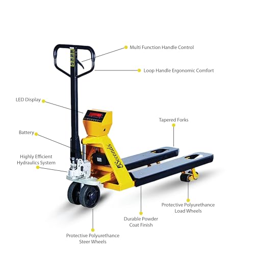 5Seconds - Steel Pallet Jack with Scale, Battery-Powered Hand Lift Jack Tool with LED Display, Safe Moving Equipment for Industrial & Commercial Use, 48" L x 27" W x 47”H, 5000lb Capacity