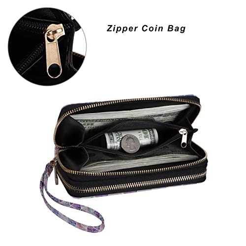 Image of Cellphone Wallet for Women Dual Zipper Long Purse with Removable Wristlet