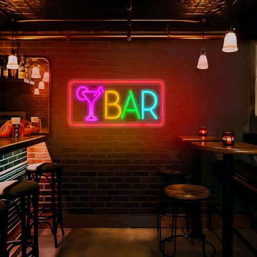 Image of Bar Neon Sign, LED Sign for Wall Decor, LED Neon Light Signs for Home, USB Powered Bar lights for Cocktails Man Cave Party Club, Christmas Gifts