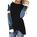 YANFANG Top De Patchwork Manga Larga con Rayas,Camisa Blusa TúNica Camiseta,Suelta Camiseta Estampado AsiméTrico Casual Verano Superior,Negro,L