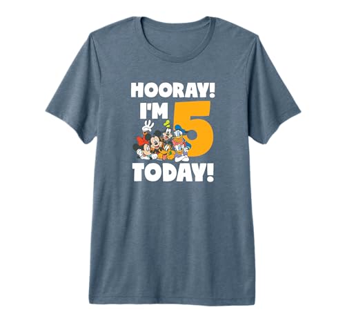 T-shirt Mickey 5 ans : vêtement anniversaire enfant Hooray I'm 5 Today
