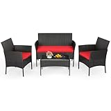 FDW | 4-Piece Patio Furniture Set | Red | Outdoor Wicker Furniture with Coffee Table | Modern Rattan Chairs Conversation Set | Outdoor Seating | Weather-Resistant | for Porch, Garden, Lawn